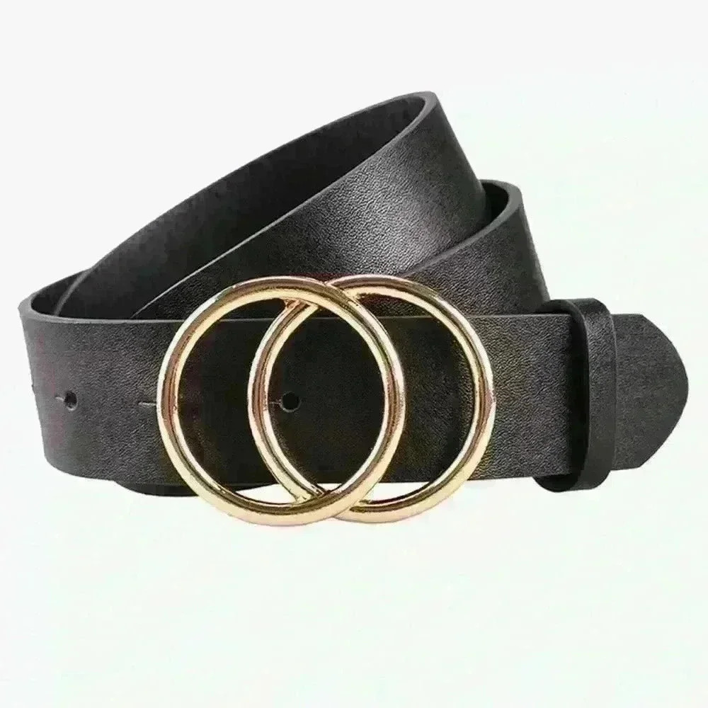 Women's Soft Black Faux Leather Gold Buckle Belt size Large